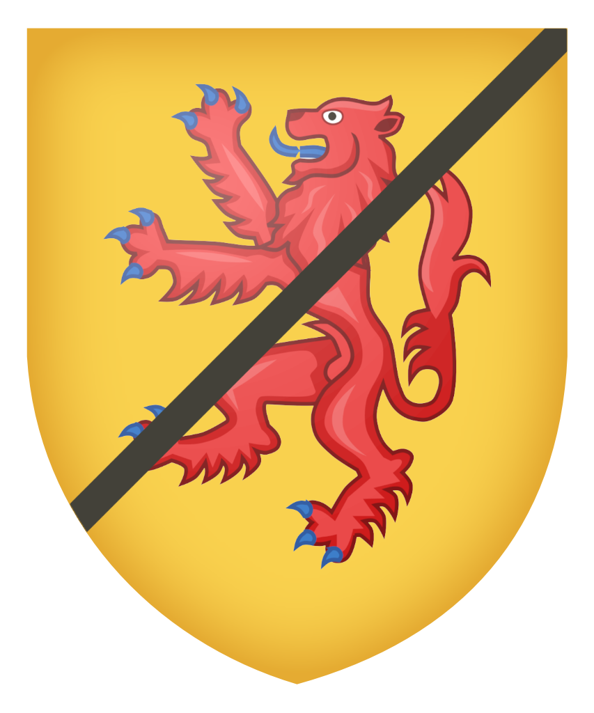 ffairlie of Braied - Or, a lion rampant Gules debruised by a riband sinister Sable